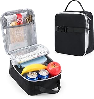 XQXA Insulated Lunch Bag - Reusable Lunch Box Thickened Thermal Soft Leakproof Lunch Tote Bag for Adult Office/Travel Picnic (Black-L)