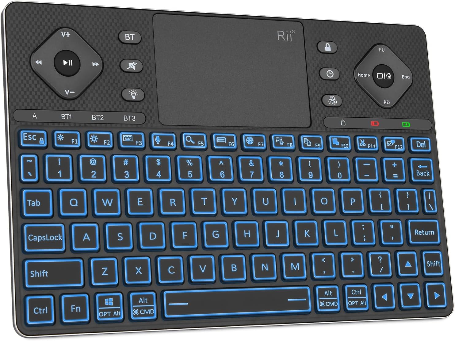 Rii K16 Bluetooth Keyboard with Touch Pad, Rechargeable with RGB Backlit,Multimedia Compact Keyboard for Android TV,Projector,HTPC,Smart TV,Tablet,iPad,PC,Laptop