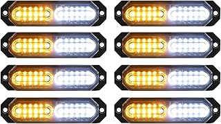 ASPL 8pcs Sync Feature Ultra Slim 12-LED Surface Mount Flashing Strobe Lights for Truck Car Vehicle LED Mini Grille Light Head Emergency Beacon Hazard Warning lights (Amber/White)