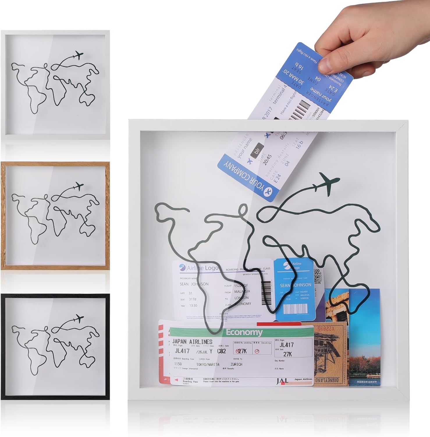 Travel Adventure Archive Shadow Box for Memories,8&12Inch Concert Travel Ticket Stub Memory Top Loading Shadow Keepsake Box with Slot On Top,Life in a Shadow Box Travel Frame (White, 12x12)