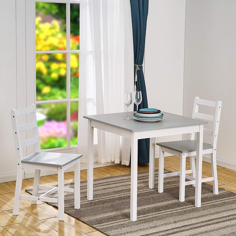 Panana Wooden Dining Table With 2 Chairs Contemporary Dining Set Kitchen Dining Room Set (Grey with White)