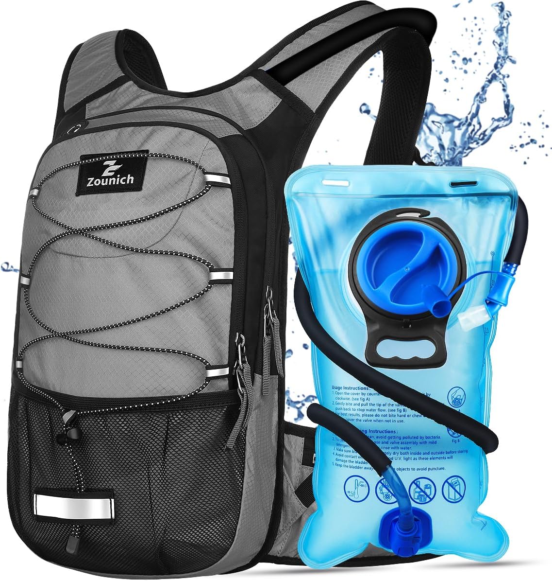 Zounich Hydration Backpack, Breathable Running Backpack with 3L Water Bladder, Large Capacity Hiking Rucksack Outdoors Hydration Bag Pack Perfect for Cycling Camping Fitness Climbing Fits Men & Women