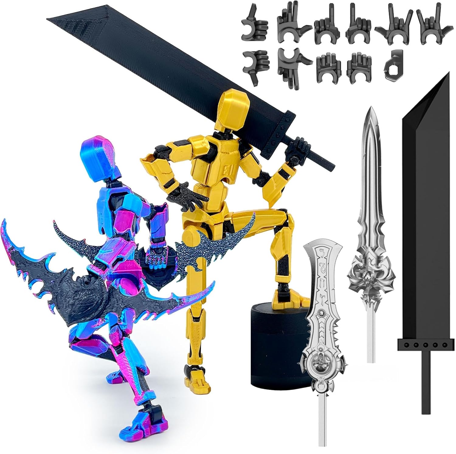 2-Pack Assembled Titan 13 Action Figure, T 3D Printed 13 Action Figure Set T Action Figure Dummy 13 Lucky 13, Desktop Decorations Game Gifts, (LP+Golden)