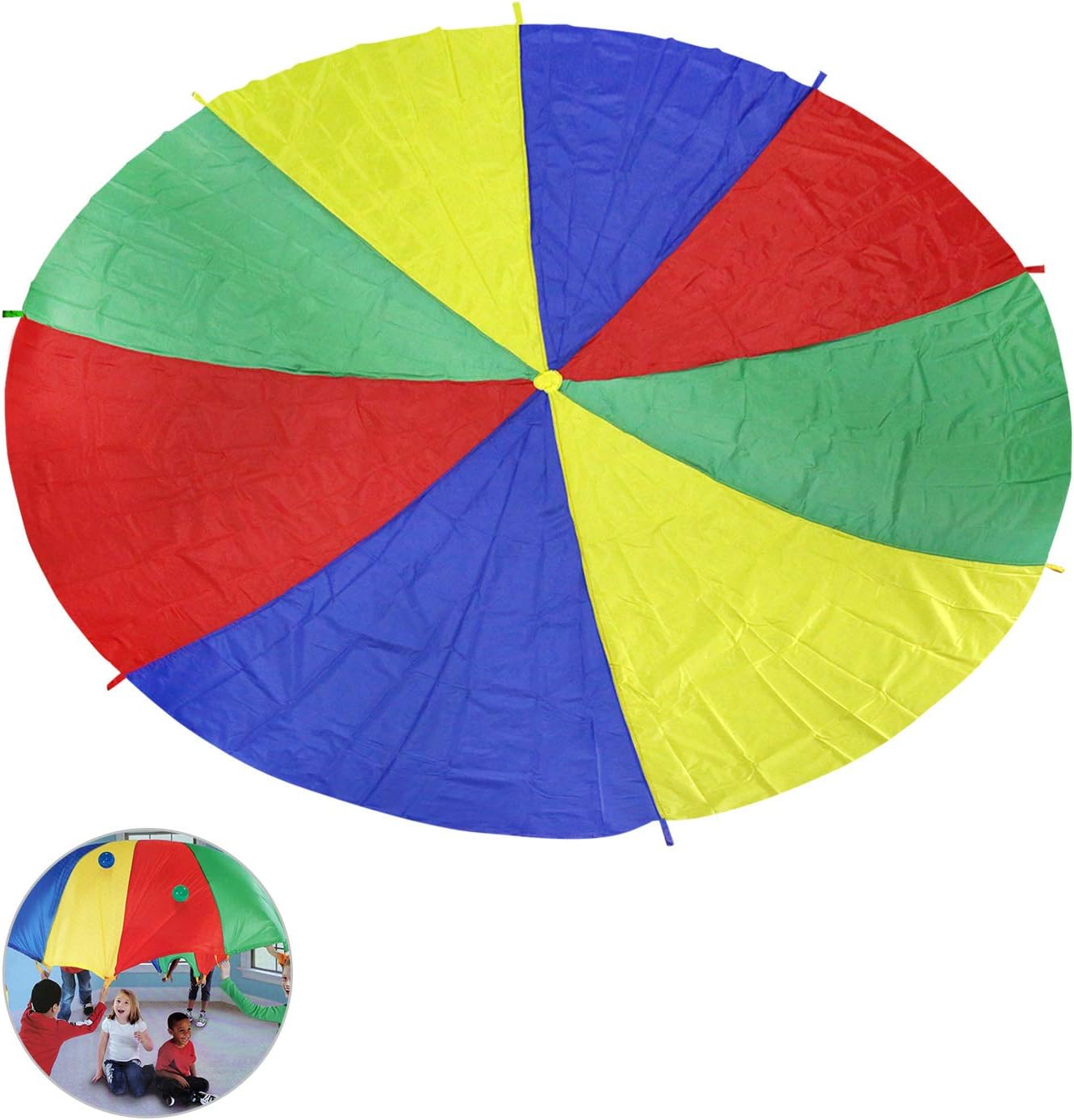 Ballery Kids Play Parachute, Multicolored Rainbow Outdoor Parachute for Kids Play Tents Toy Game With 8 Handles Ideal for Toddlers Outdoor Picnic Blanket Party Game Group Activity & More (2 Meter)