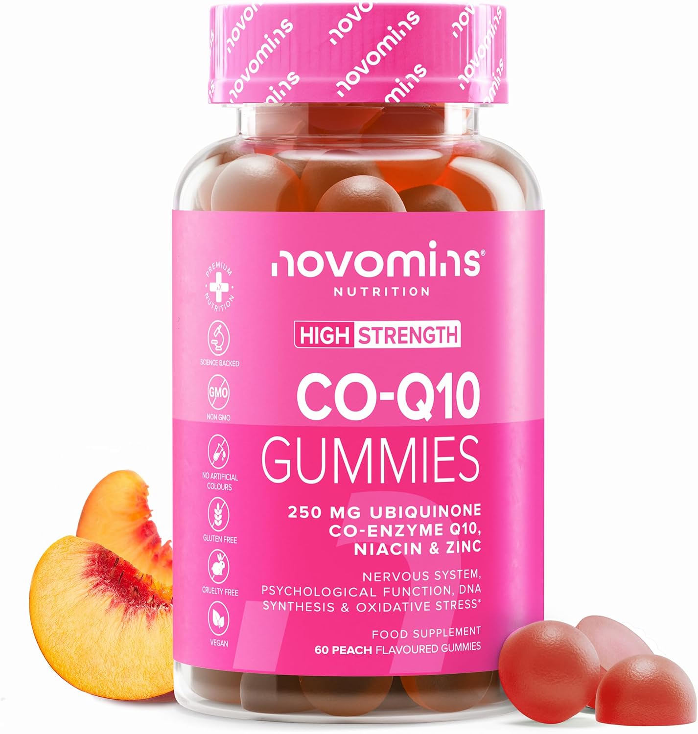 CoQ10 Supplement 250mg | 60 Gummies | CoQ10 with EPA, DHA | Novomins