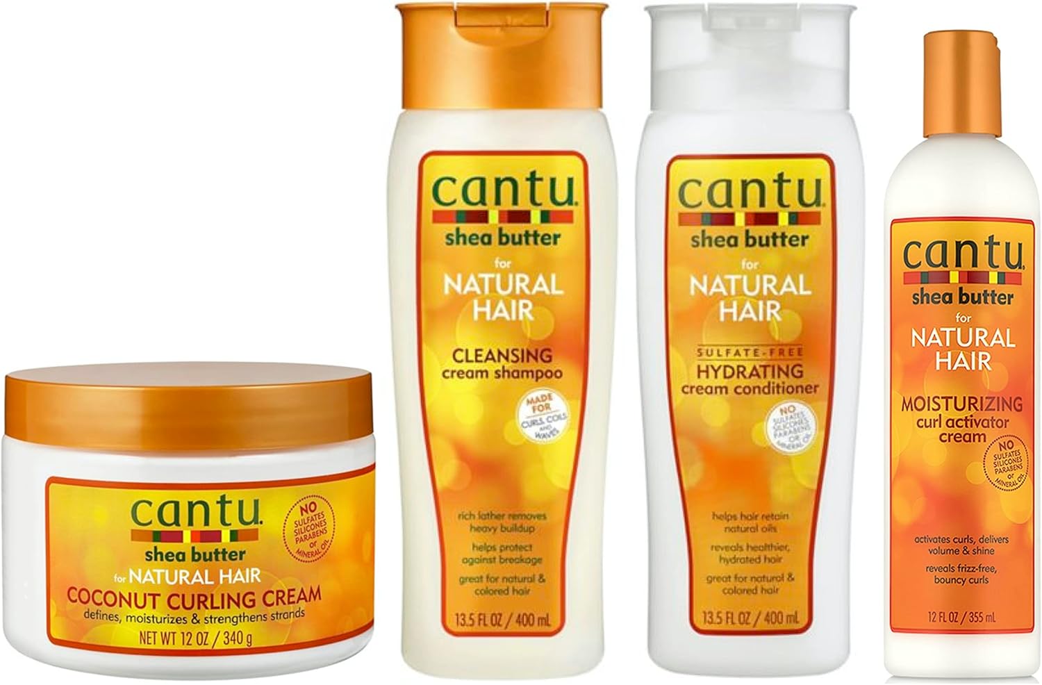 Cantu Coconut Curling Cream 12oz with Sulphate Free Shampoo & Conditioner 12oz & Shea Butter Moisturizing Curl Activator Cream 12oz