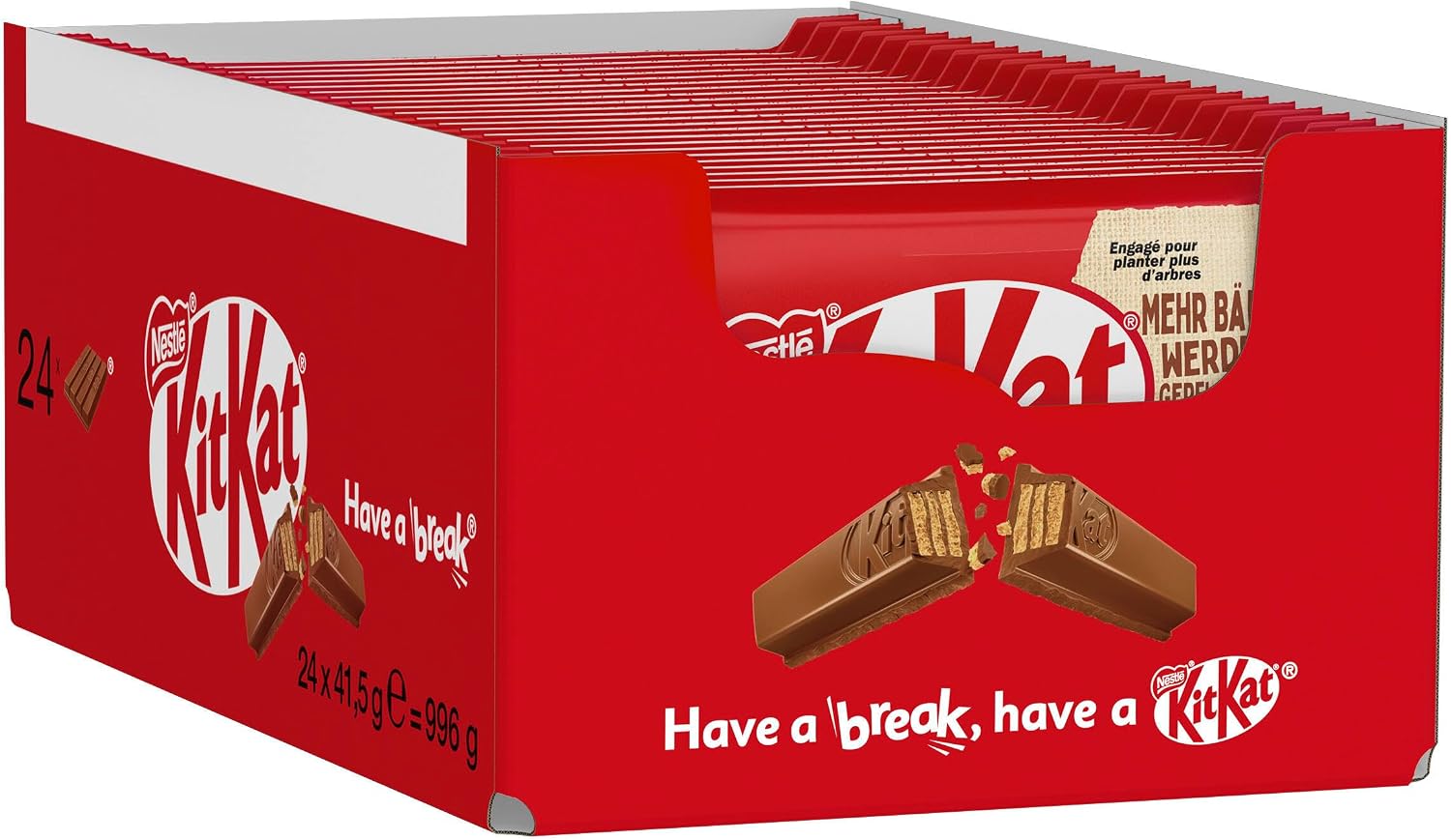 Nestle KitKat Classic chocolate bar, crunchy bar with milk chocolate & crispy waffle, pack of 24 (24x41.5g)