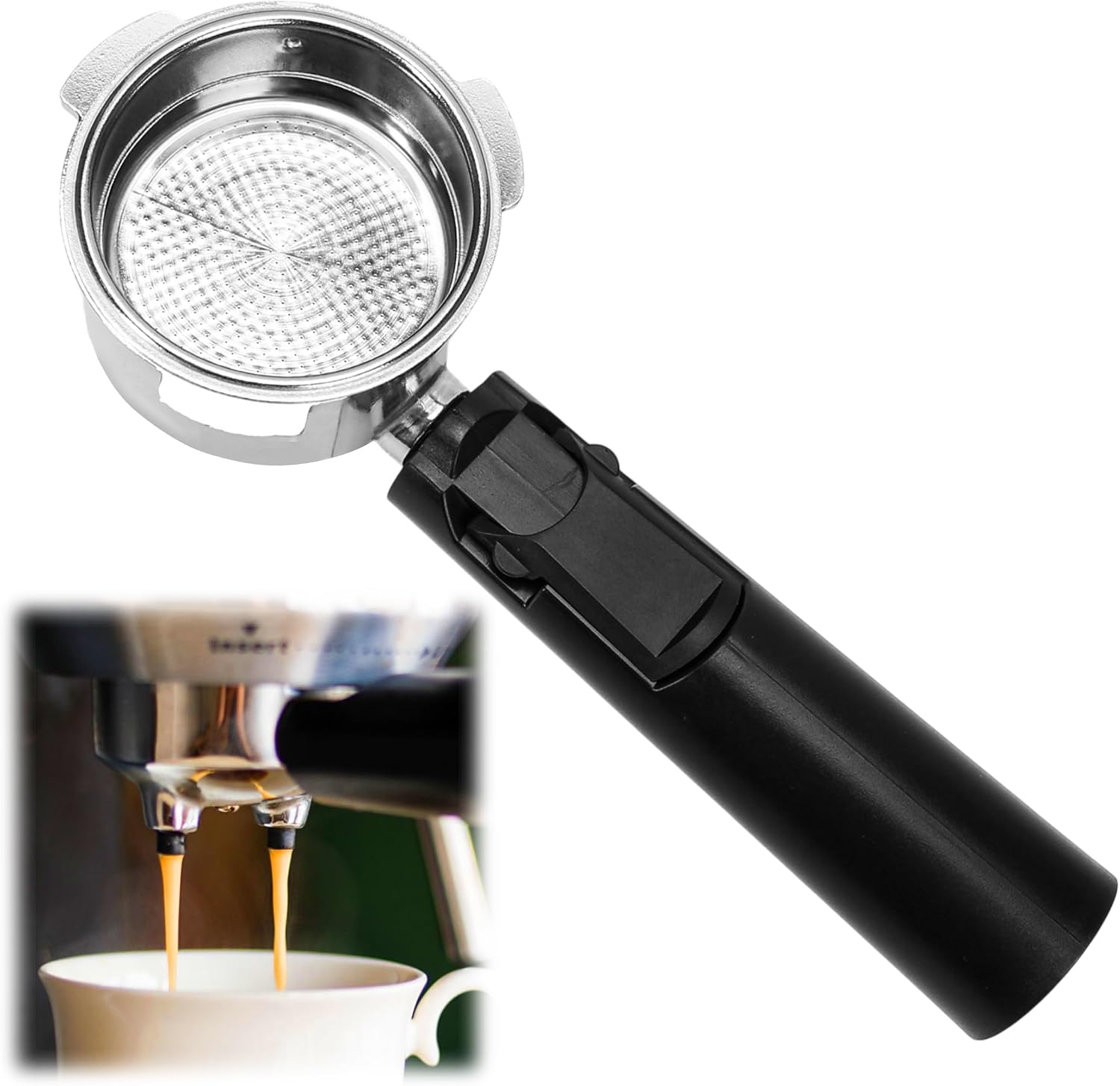 Coffee Espresso Machine Handle Replacement Parts, 3 Ears Cafe Bracket Handle Portafilter Filter Basket for Lidl Silvercrest CM4621 CM4218 KF5002 KF500S Barista with FILTER VASKET