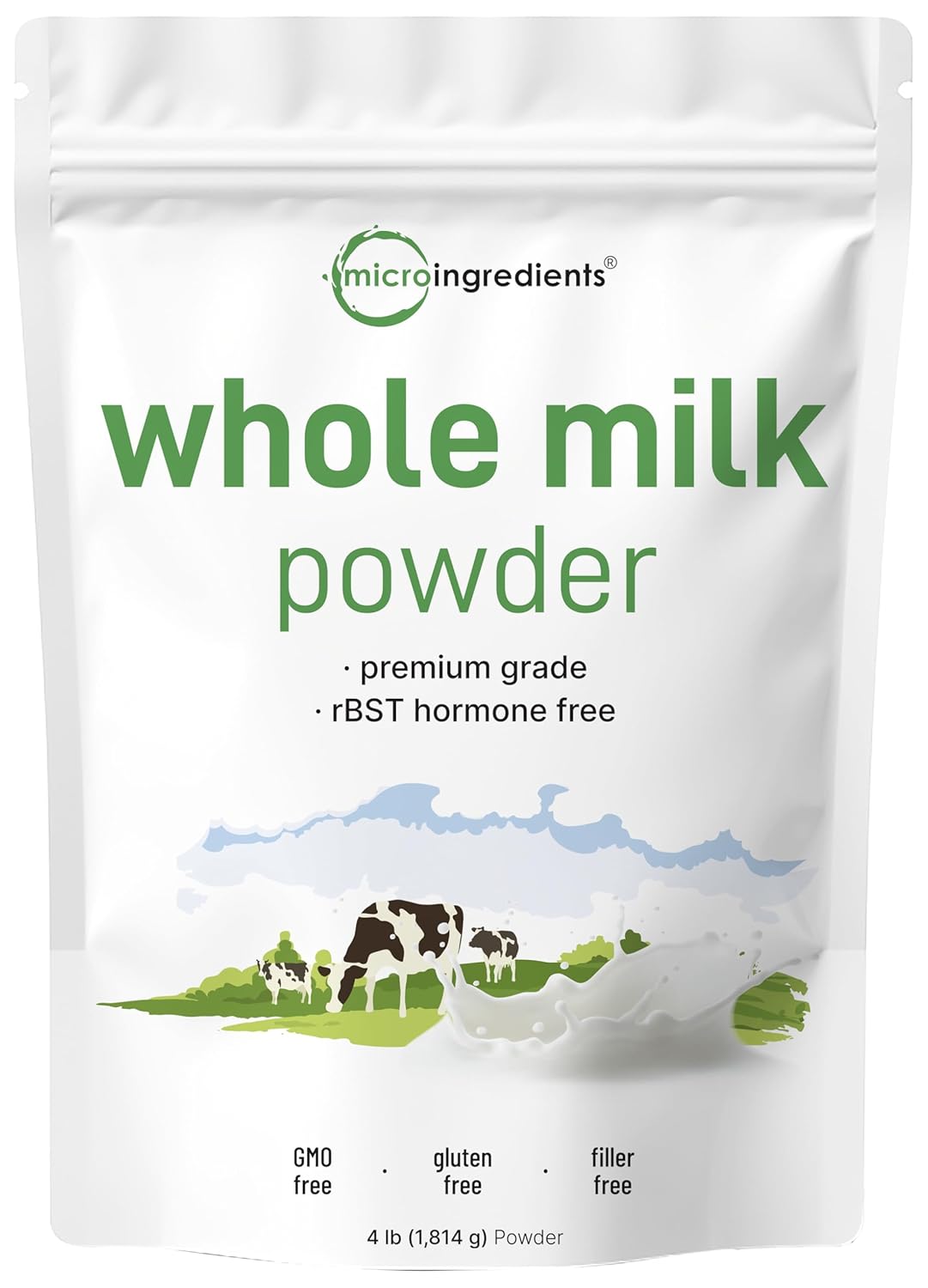 Micro Ingredients Whole Milk Powder, 4 lb | Pasture-Raised, rBST-Free | Pure & Rich in Protein | Ideal for Baking & Everyday Use | Non-GMO, Gluten-Free, Premium Grade