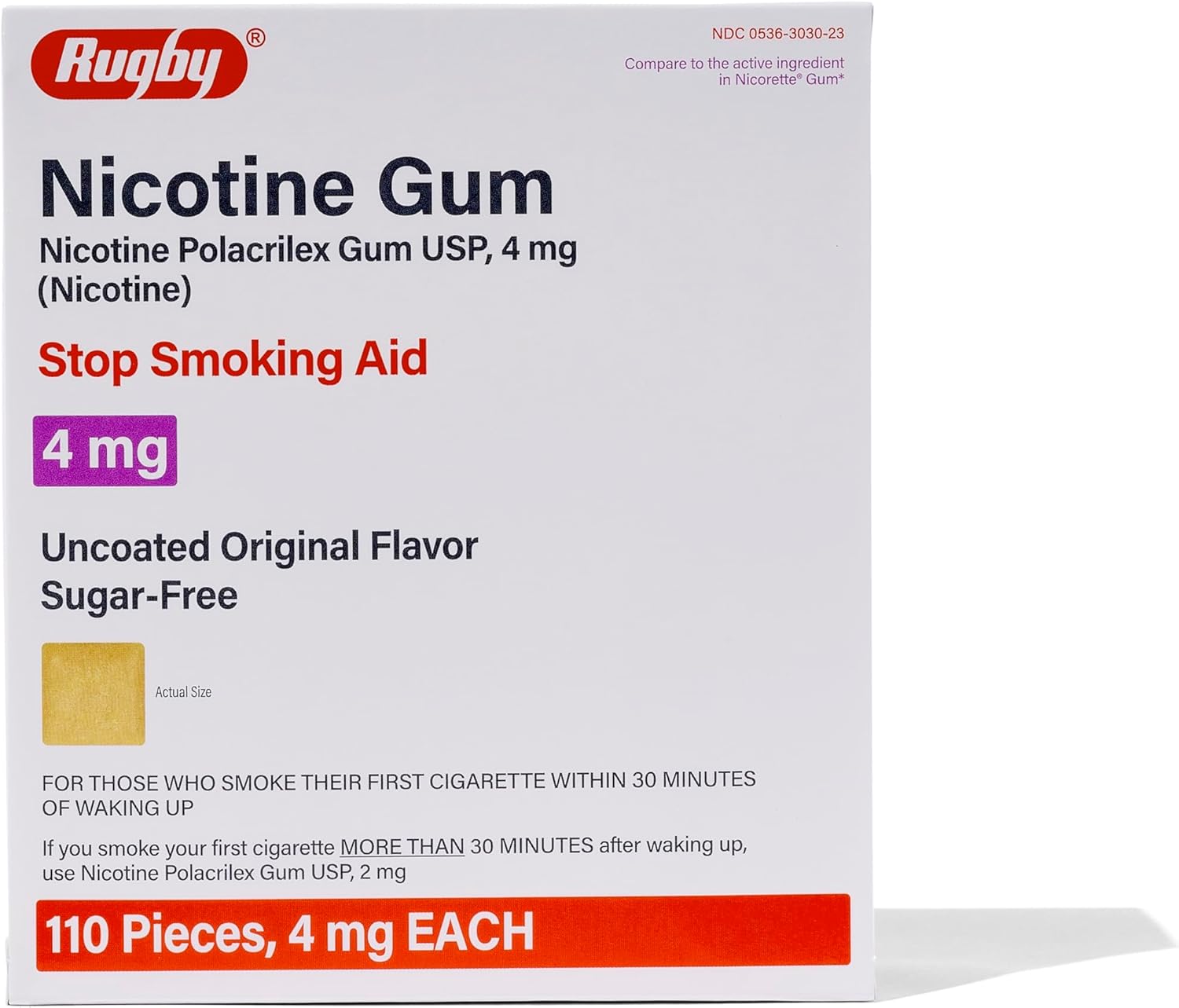 Rugby Polacrilex 4mg Nicotine Gum - Smoking and Vaping Quitting Aid - Sugar-Free - 110 Count - Original