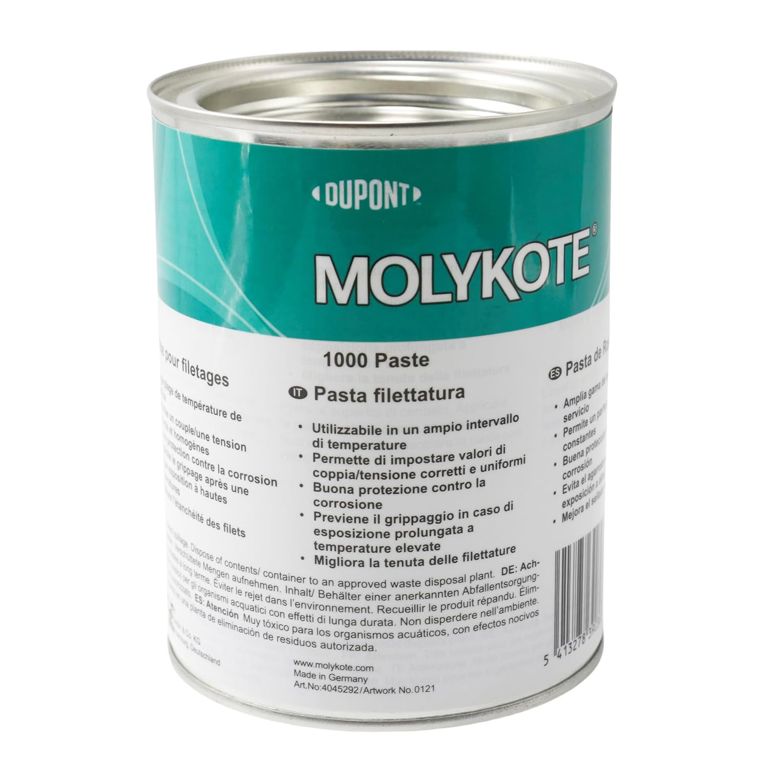 Molykote 1000 Paste 1kg Lubrication Grease Solid Lubricant for Bolted Metal Joint Anti Seize Thread Connection Fastener High Load High Temperature Brown Lead Nickel Free