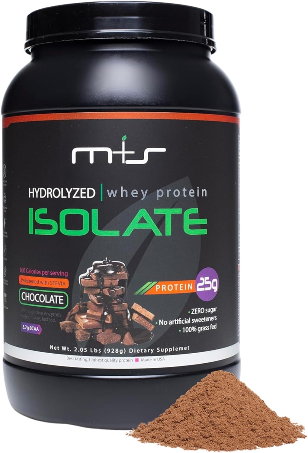 M+S 100% Grass Fed - Hydrolyzed Whey Protein Isolate Powder- Gluten Free, Fast Absorbing, Easy Digesting, Stevia Sweetened (Chocolate, 2.05 Lb)