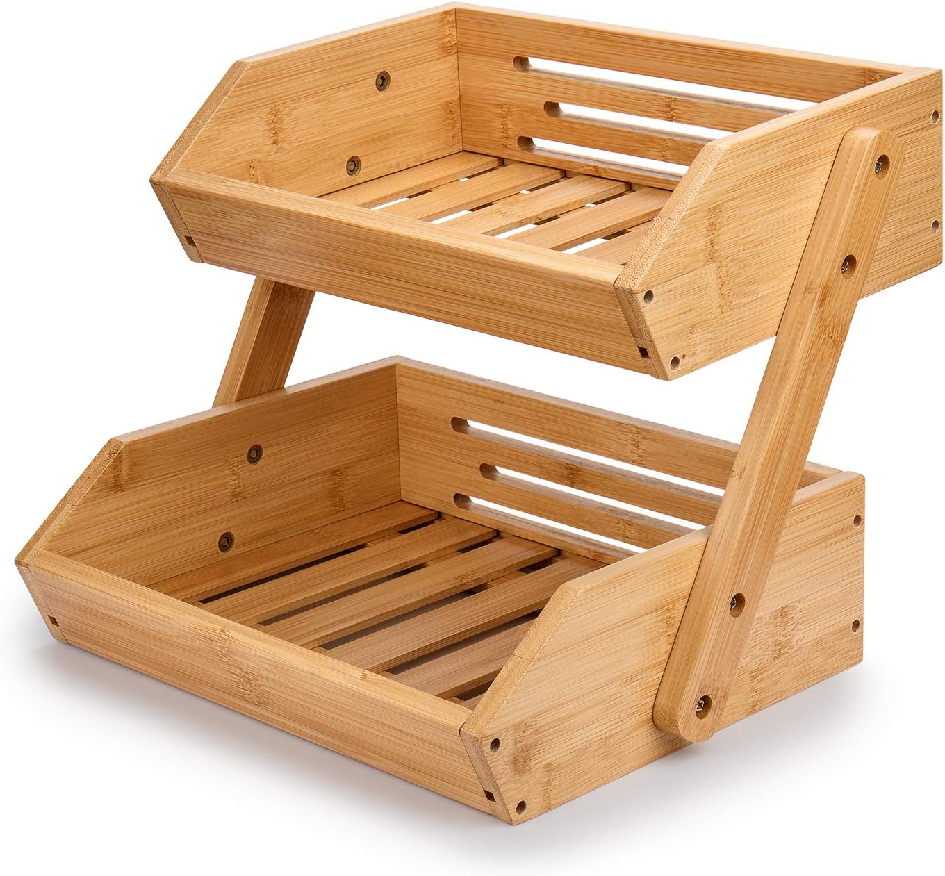 G.a HOMEFAVOR 2-Tier Bamboo Fruit Basket Bowl Holder, Bread Vegetables Storage Stand for Kitchen Countertop, Snacks Rack in Home Kitchen and Office,Natural