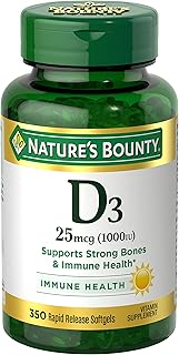 Nature's Bounty Vitamin D3 1000 IU Softgels, Immune Support, Promotes Healthy Bones, 350 Ct