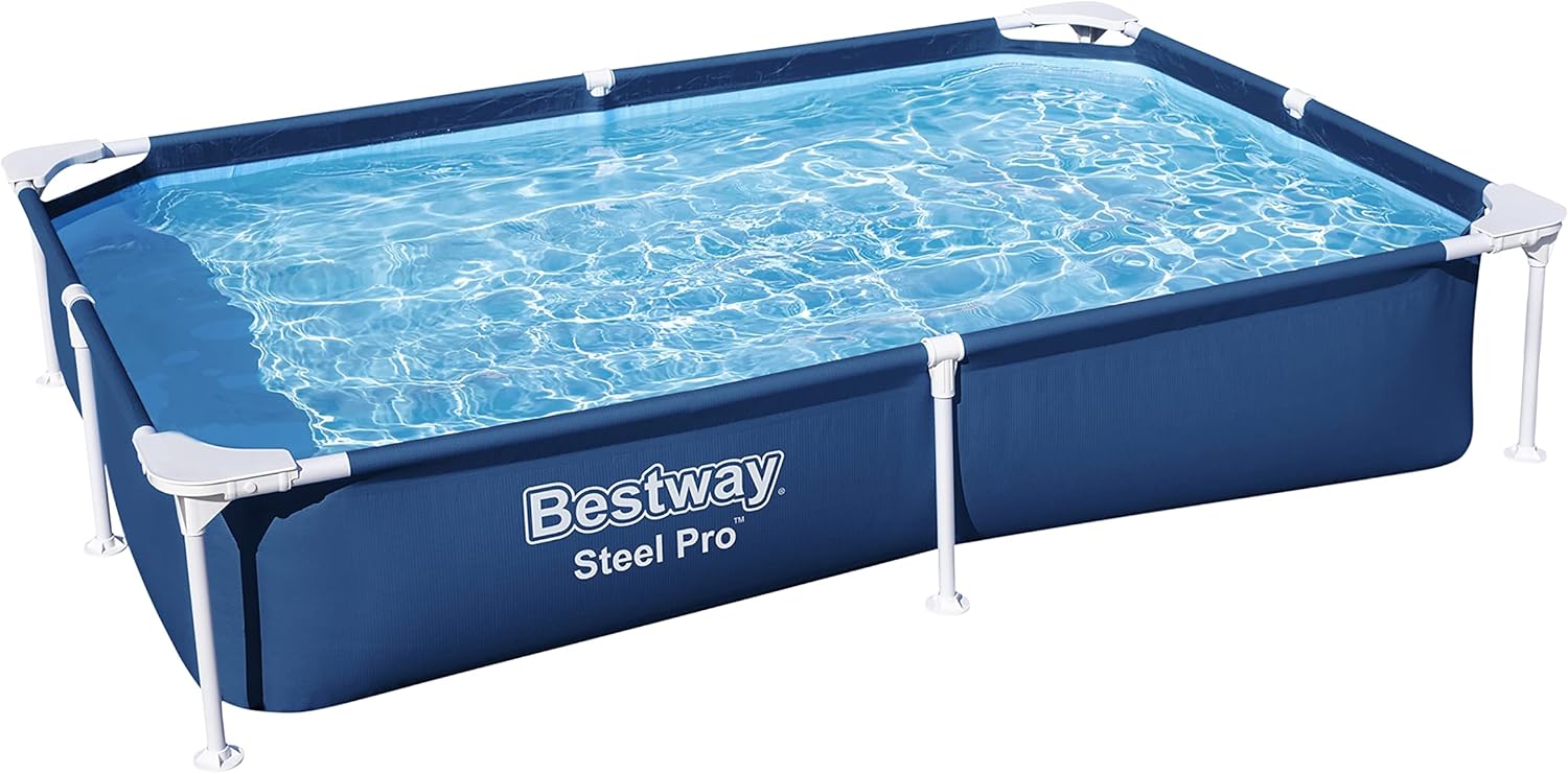 Bestway 56401 Steel Pro Pool | Swimming Pool, Rectangle Above Ground Fast Set Pool, Children’s Detachable Pool, Multiple Sizes, Blue, 221 x 150 x 43 cm