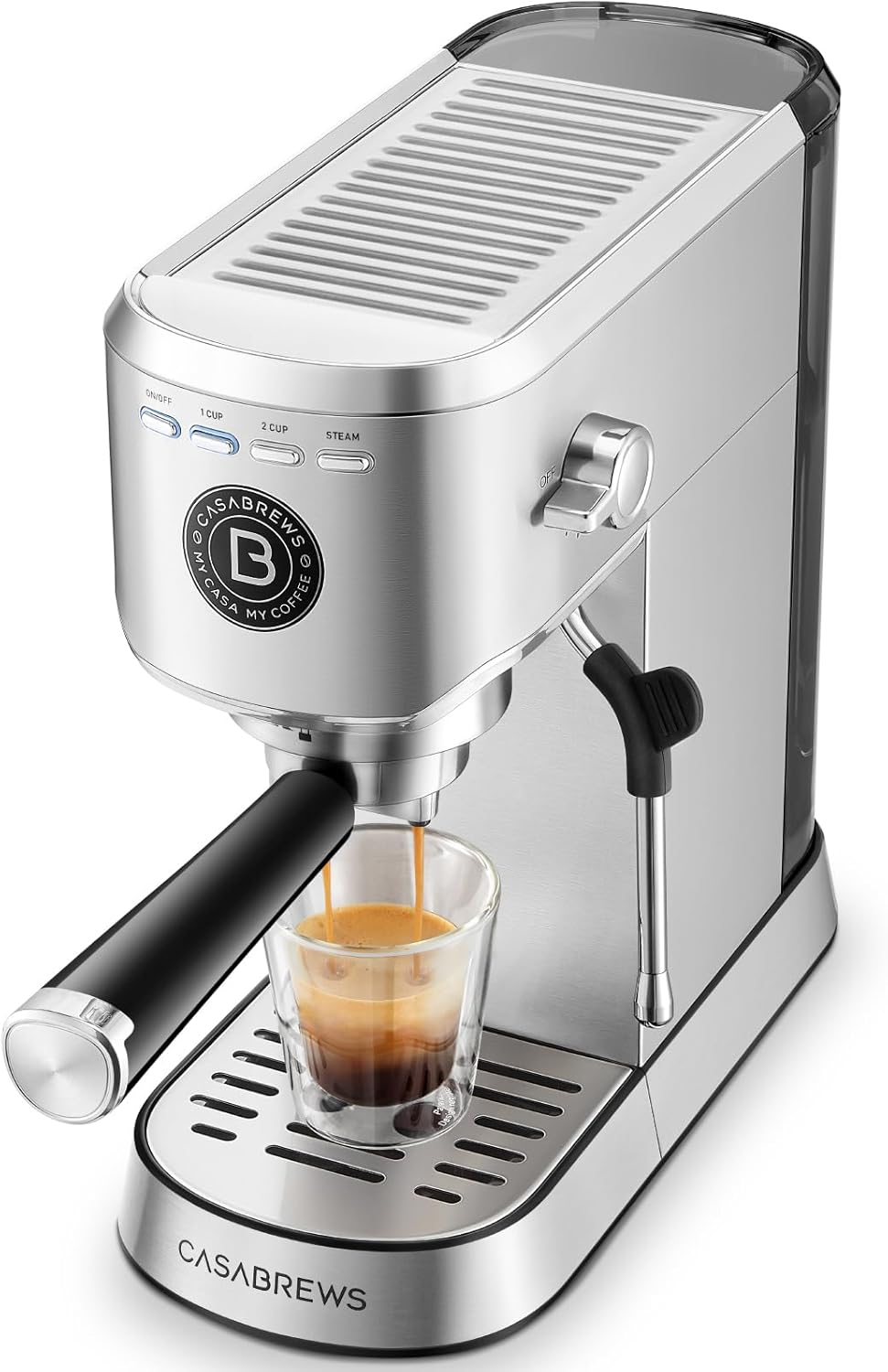 CASABREWS CM5418 Basic Espresso Machine 20 Bar, Stainless Steel Espresso Maker with Steam Milk Frother, Compact Coffee Machine with 34oz Water Tank for Cappuccino, Latte, Silver