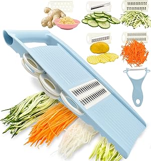 5 in 1 Mandoline Slicer for Kitchen, Vegetable Slicer Multi Blade Potato Chip, Veggie Slicer, Vegetable Cutter, Julienne Shredder and peeler For Small Job In Kitchen Blue