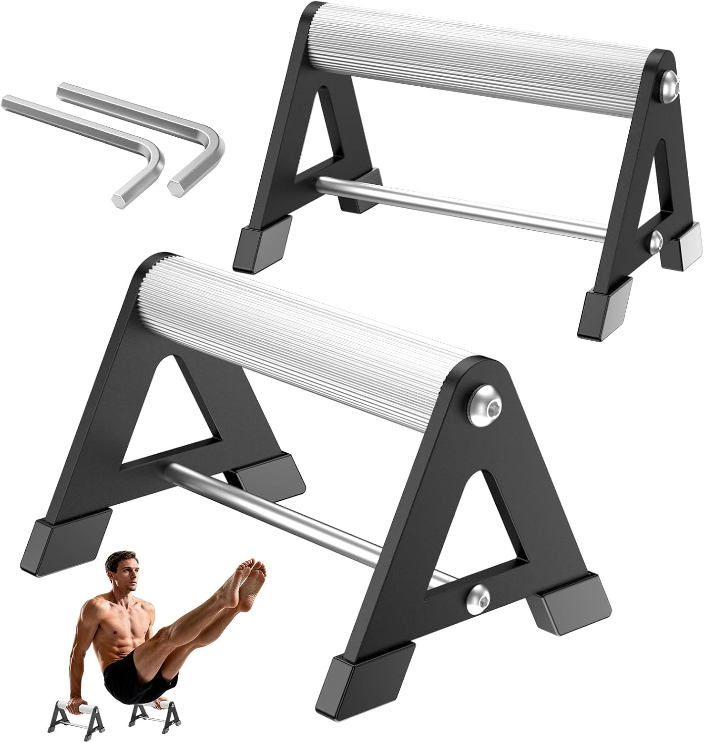 Push Up Stand, Pushup Handles for Strength Training, Heavy-duty Stainless Steel Push Up Bars Gym Exercise Equipment, Hold Up to 500lbs, 1 Pair black