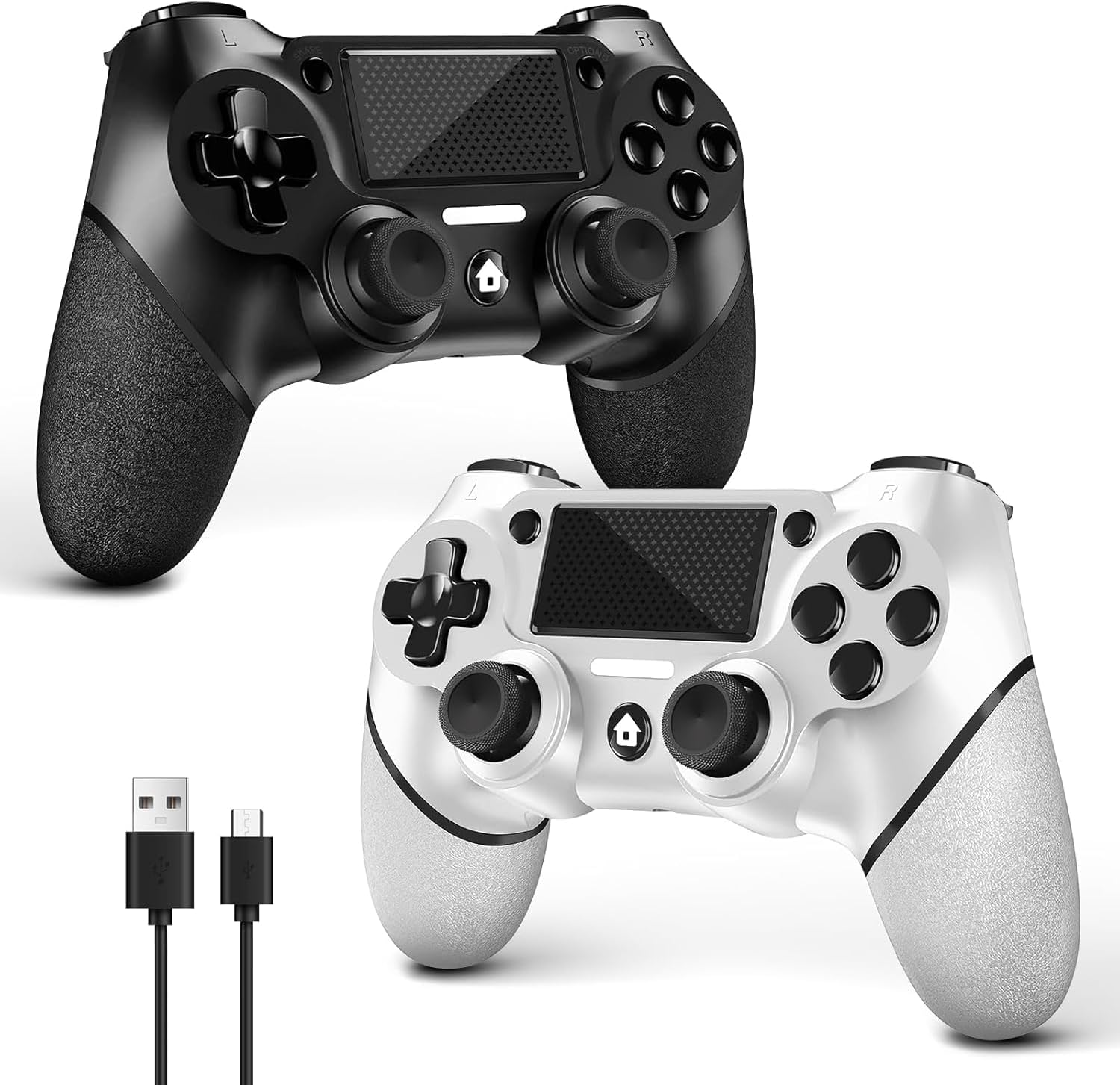 AceGamer 2 Pack Wireless Controller for PS4，Game Controller for PS4/Pro/Slim/PC，Gamepad Joystick with Turbo/Back Button/Dual Vibration/6-Axis Gyro Sensor/Touch Panel (Black and White)