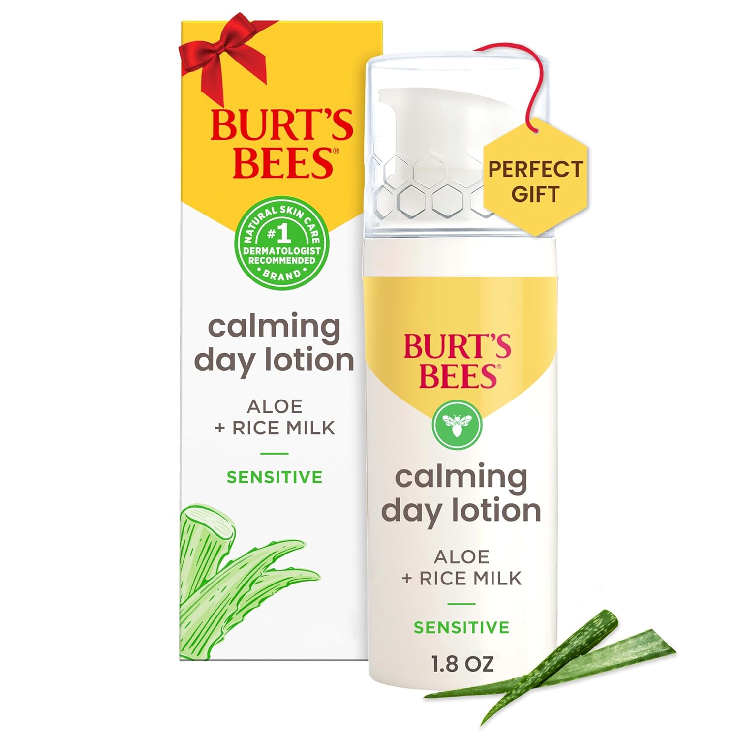 Burt's Bees Valentines Day Gifts, Calming Day Face Lotion With Aloe and Rice Milk, Soothing Face Lotion for Sensitive Skin, 98.9 Percent Natural Origin Skin Care, 1.8 oz. Bottle
