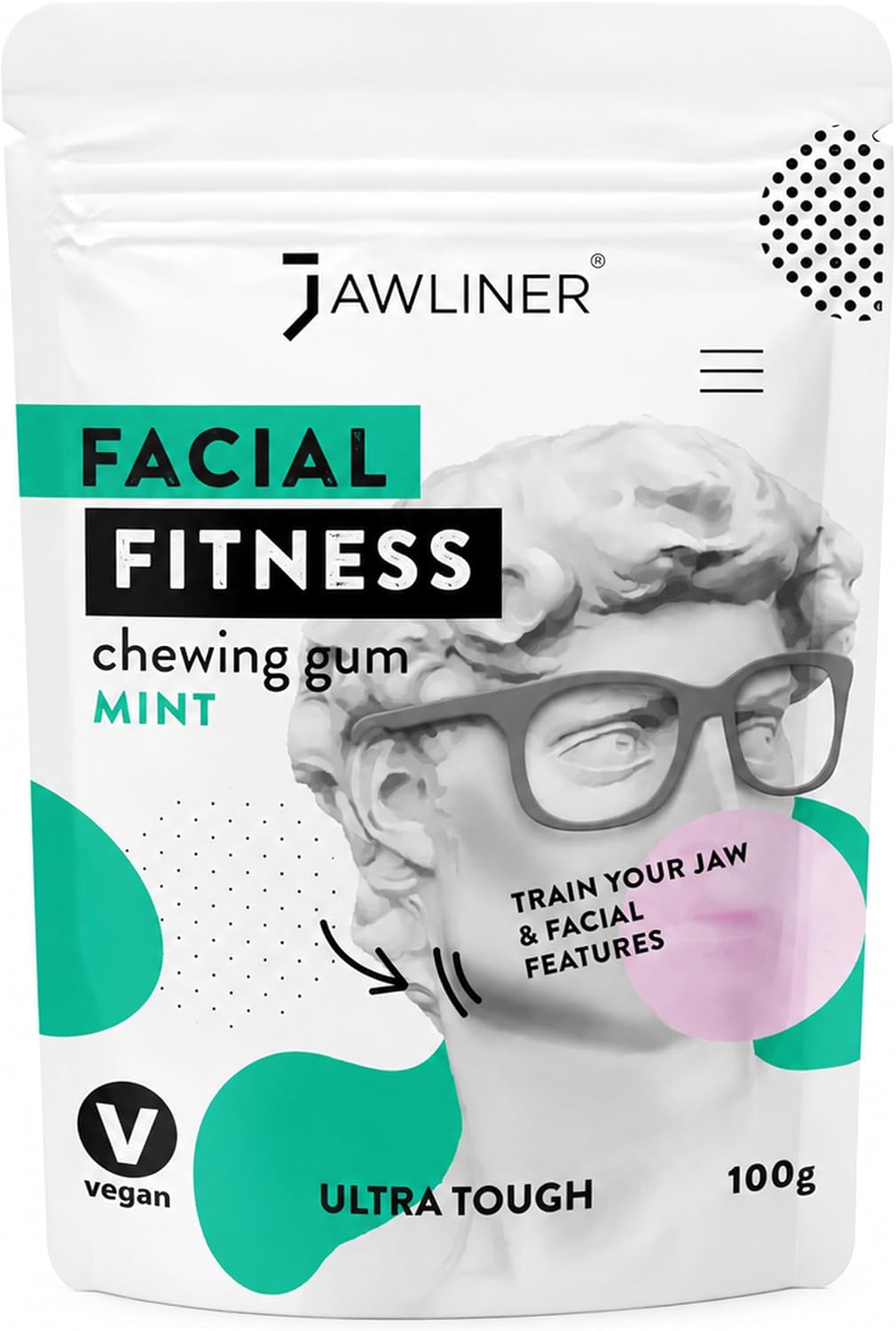 JAWLINER® Jawline Gum - Hard Chewing Gum for Jawline Exercise - 2-Month Pack - Jaw Gum for a Chiseled Jawline, Facial Fitness Chewing Gum, 10 X Stronger Gum (1 count (Pack of 1), Mint)