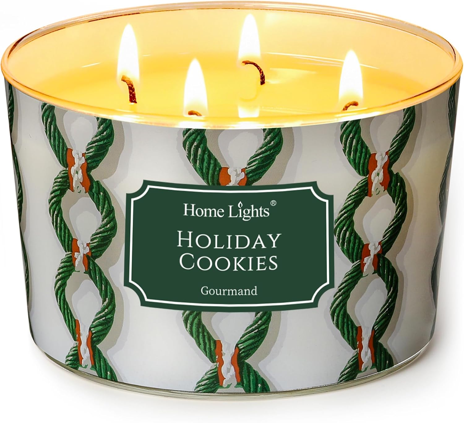 Home Lights 4-Wick Candles for Home Scented - 18oz Soy Wax Candle Long-Lasting Fragrance, Rustic Modern Home Decor and Housewarming Gifts, Holiday Cookies