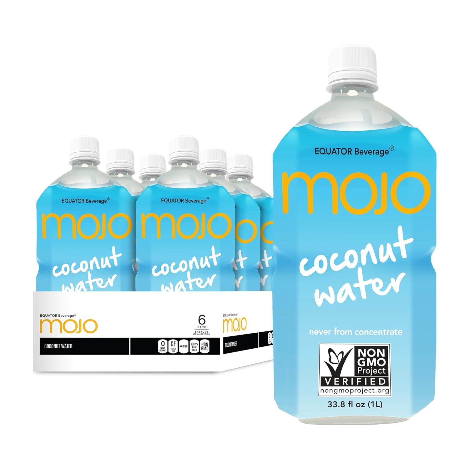 MOJO Coconut Water | Hydration Drink & Sports Drink | Electrolytes Beverage 1043 mg | Vitamin B & C | Hydration Drink for Skin & Body | 33.8 Oz (Pack Of 6)