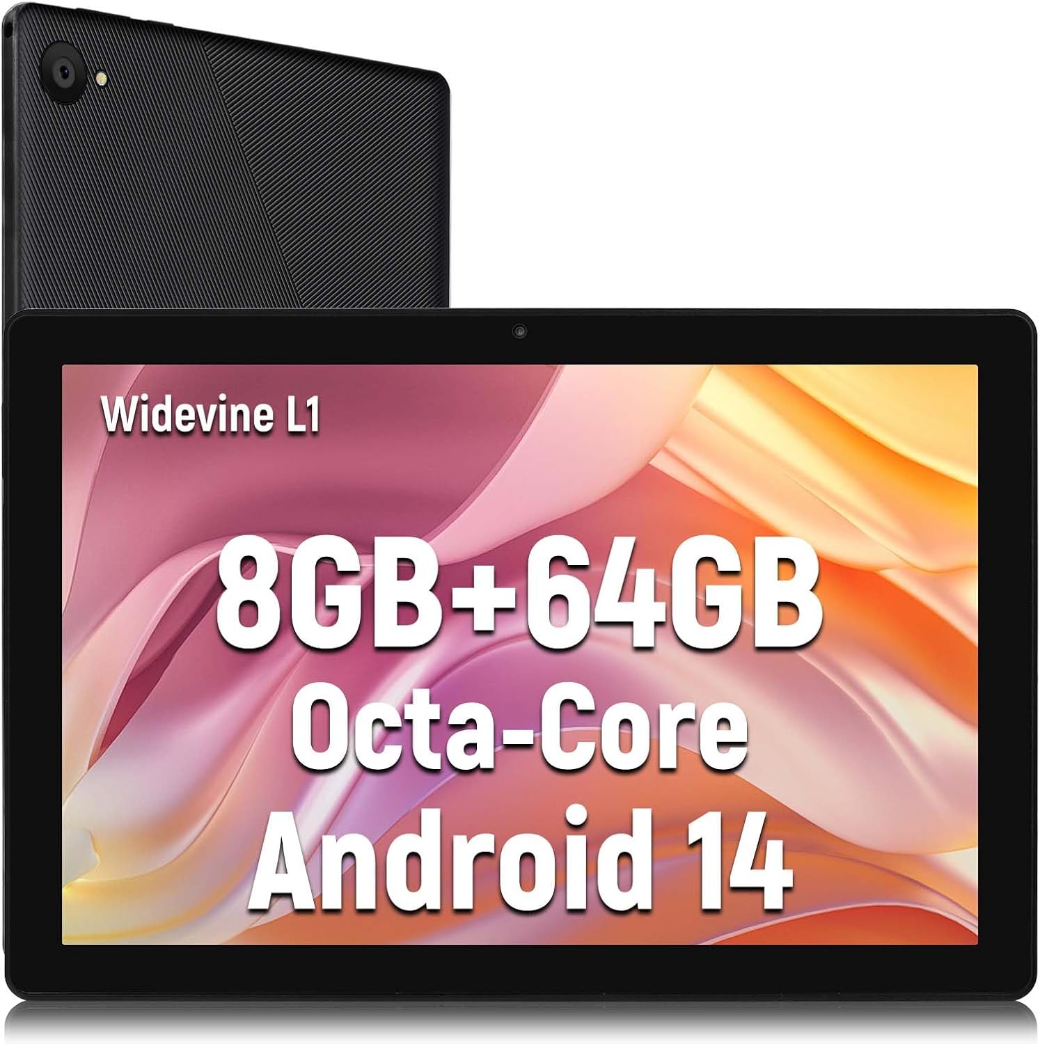 Tablet 10 Inch Android 14 Tablets 1280x800 HD IPS Touchscreen Octa-Core Processor 8 GB RAM + 64 GB ROM (Expand to 1TB) 5 MP + 8 MP Dual Camera 5000 mAh Battery (Black)