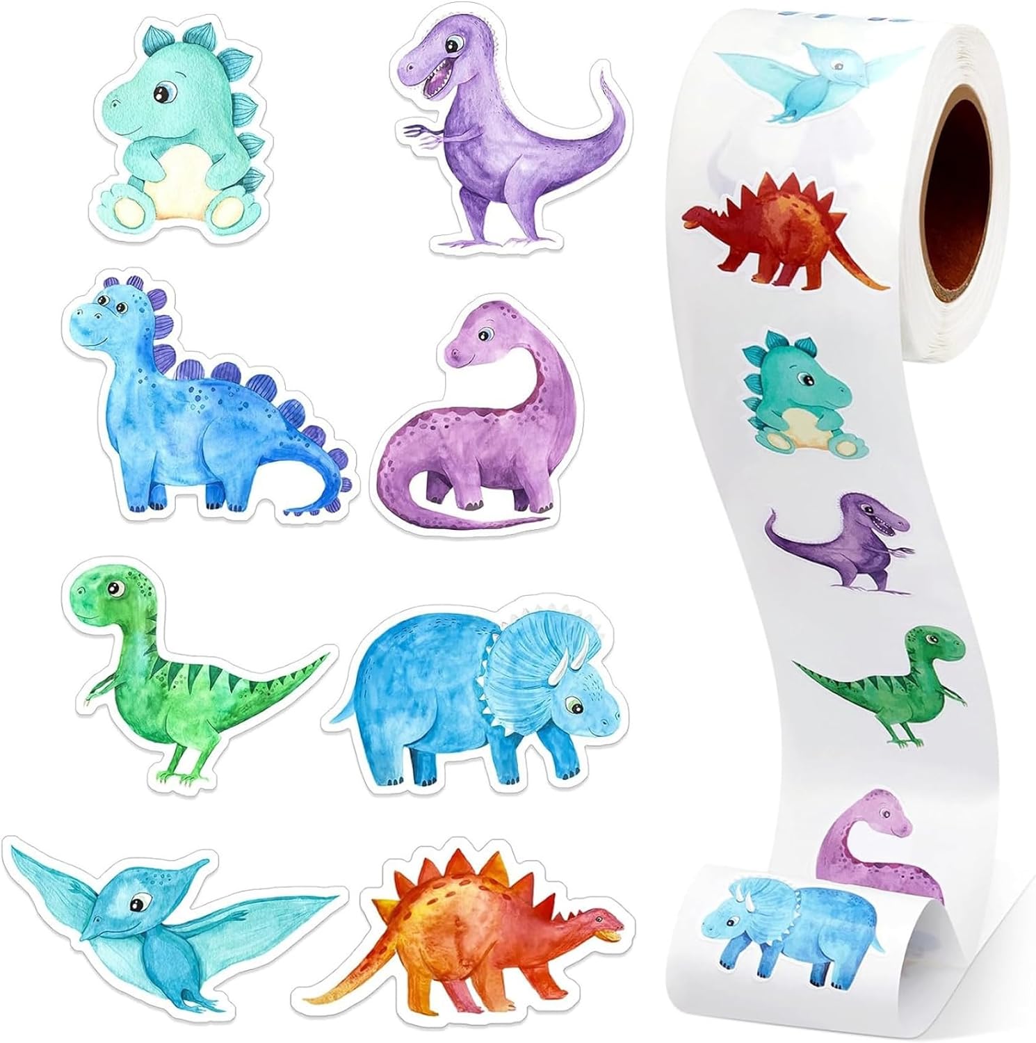 500Pcs/Roll Dinosaur Stickers, Self-Adhesive Dinosaur Stickers for Kids, Waterproof, Reusable Animal for Party Supplies, School Rewards, Birthday Favors, Papeterie
