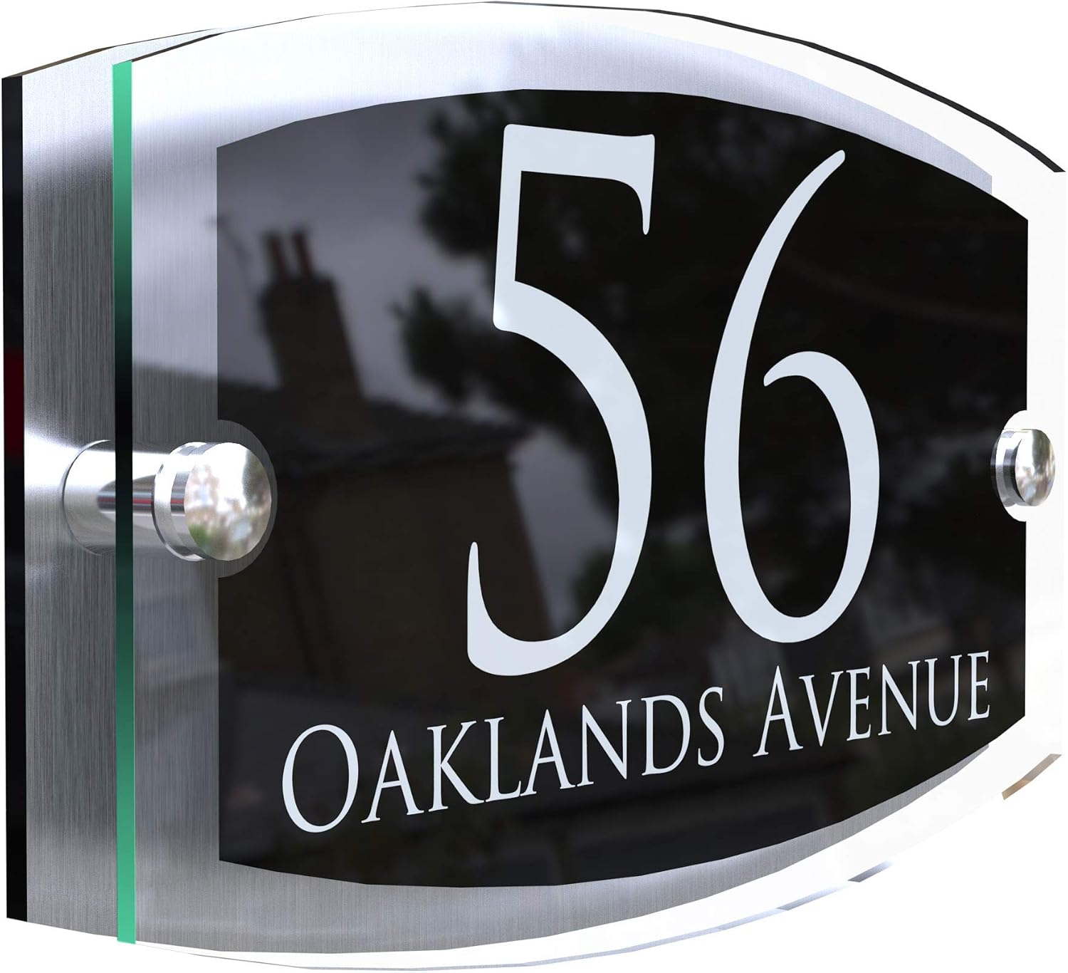 MODERN HOUSE SIGN PLAQUE DOOR NUMBER STREET GLASS EFFECT ACRYLIC ALUMINIUM NAME