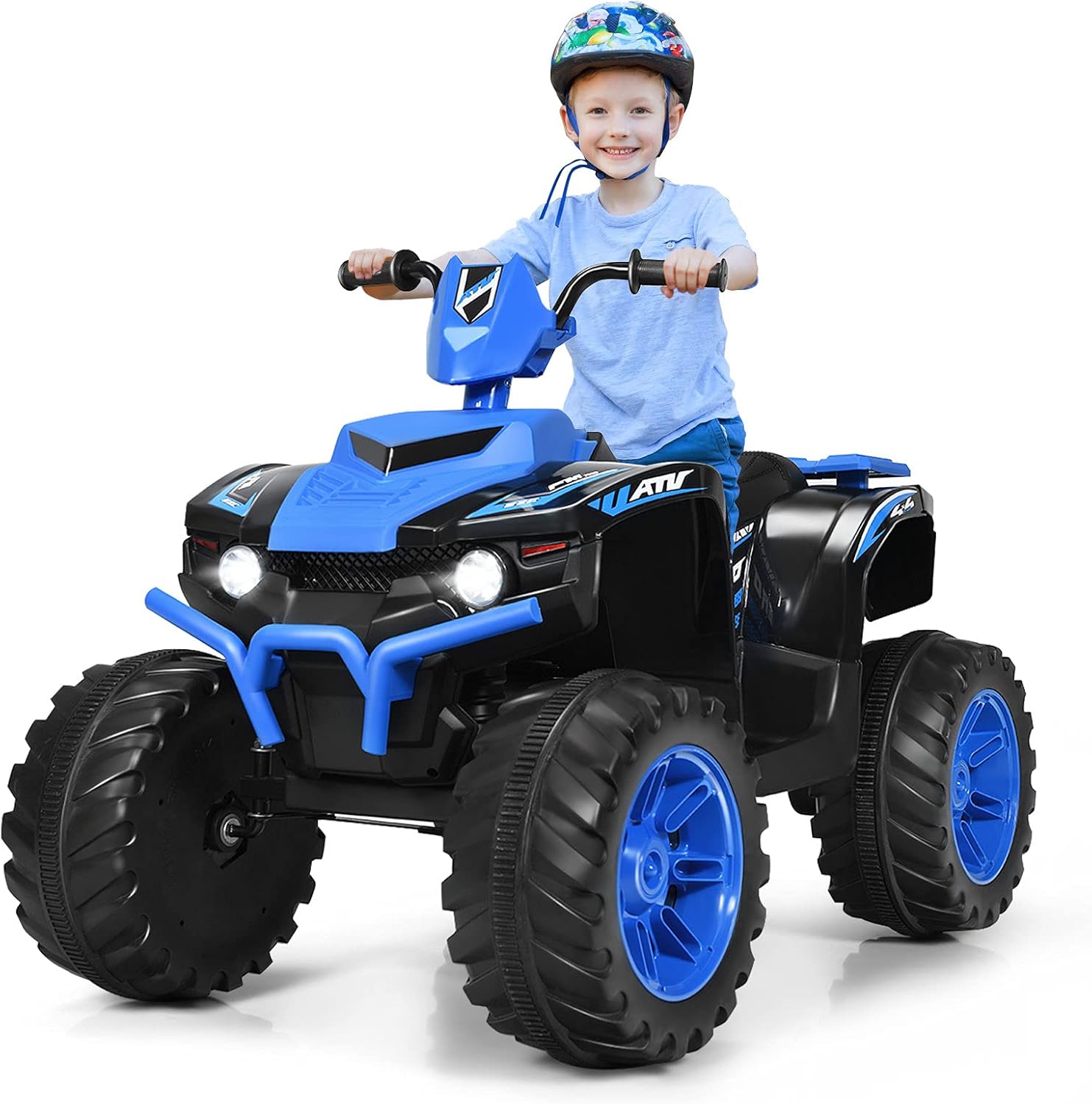 GYMAX Kids Electric Quad Bike, Children Ride On ATV with Bluetooth, Lights, Music, Horn, High/Low Speeds and Slow Start, 12 V Battery Powered Toy Car for 3-7 Years Boys Girls (Blue)
