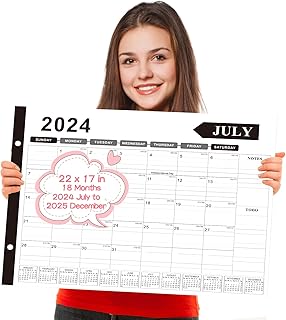Desk Calendar 2024-2025, 22" x 17" Large Desktop Calendar 18 Months July 2024-December 2025, Monthly Calendar with Ruled Blocks, Corner Protectors, Office Supplies Perfect for Planning and Organizing at Home, School, or the Office (BLACK, 1 Pack)