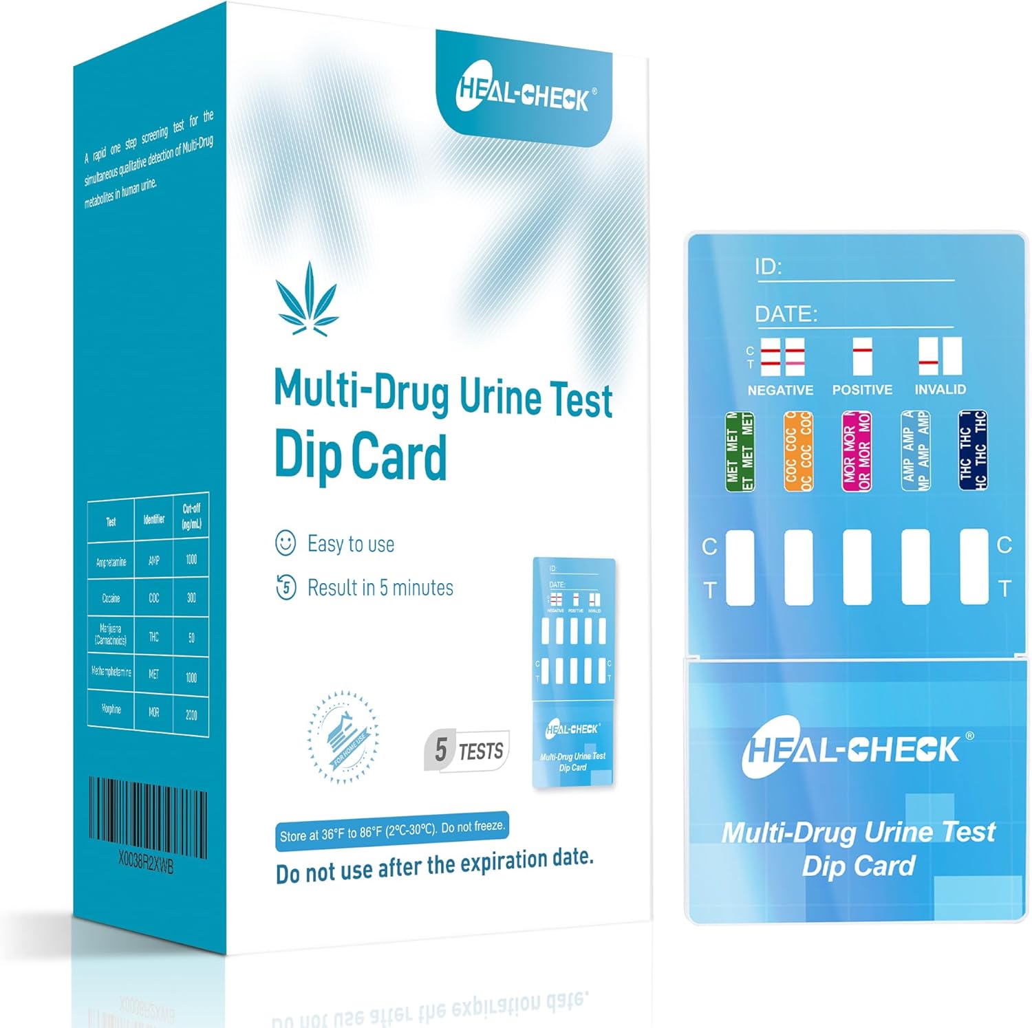 Multi-Drug Urine Test Screen Dip Card 5 Panel at Home Instant Drug Tests Kit(THC-Marijuana,MET-Meth,MOR-Morphine,AMP,COC)-5 Pack