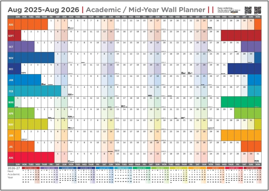 Academic Wall Planner 2025/26 | A2 (42cmx59.4cm) | August 2025-26 | Students, schools, colleges, universities and parents. Keep track of holidays, revision, exams and key dates with the wall calendar