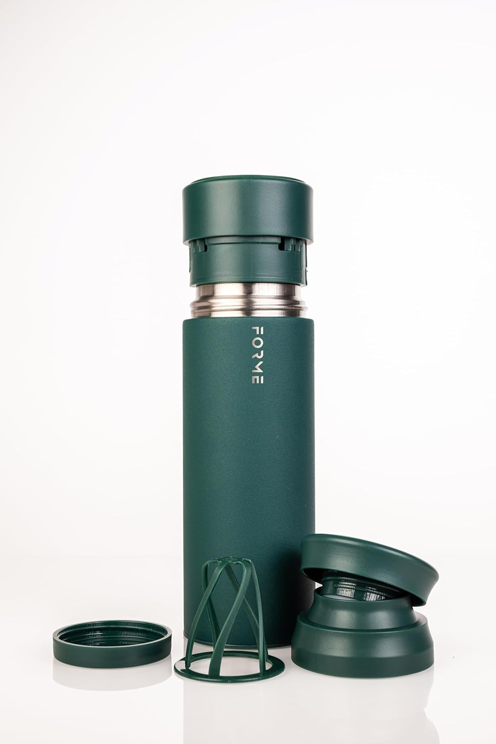 FORME Shaker 500ml - Stainless Steel Protein Shaker - Double Walled Vacuum Insulated - Cold and Hot Drinks - Protein Powder Container - Silent - Leak Proof - Fits Cup Holders - Jungle (Green)