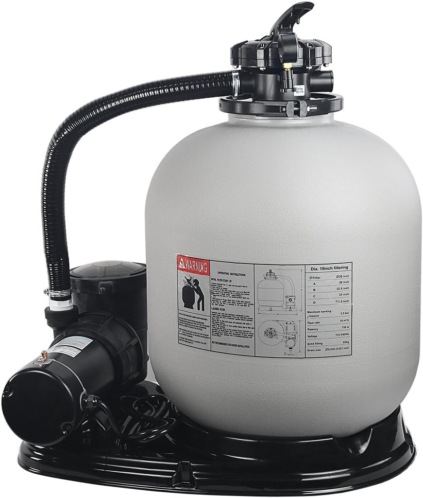 XtremepowerUS 19" Sand Filter with 1.5HP Pool Pump High Flow 4,500GPH for Above Ground Swimming Pool Media System up to 18,000 Gallons Pool High Flow