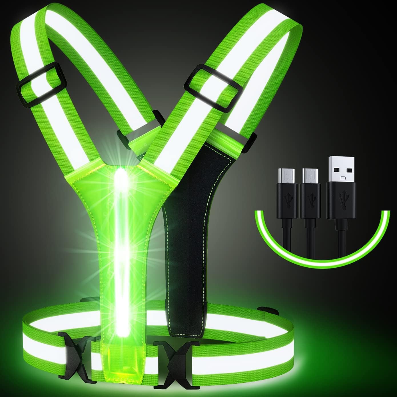 LED Reflective Running Vest, Water Resistant Safety Gear with USB Rechargeable 10-12H Runtime Lights, Adjustable High Visibility Vest for Night Running, Cycling, Dog Walking, Men Women Kids