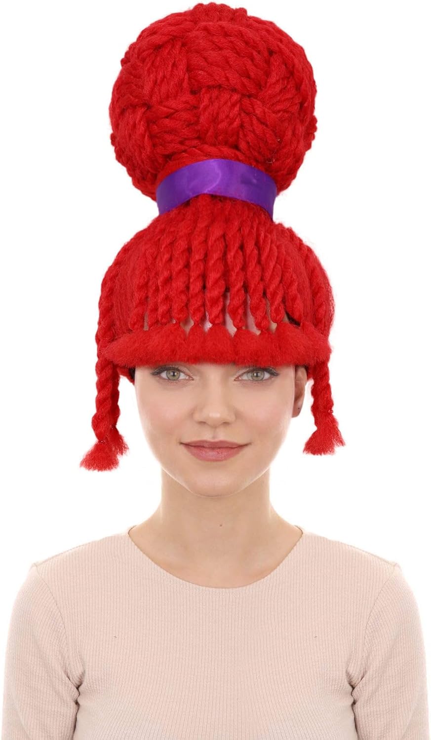HPO HALLOWEEN PARTY ONLINE Women's Maroon Big Bun Red Wig | Animated Movie-Inspired Costume Hairpiece | Bold Party Style with Volume & Flair