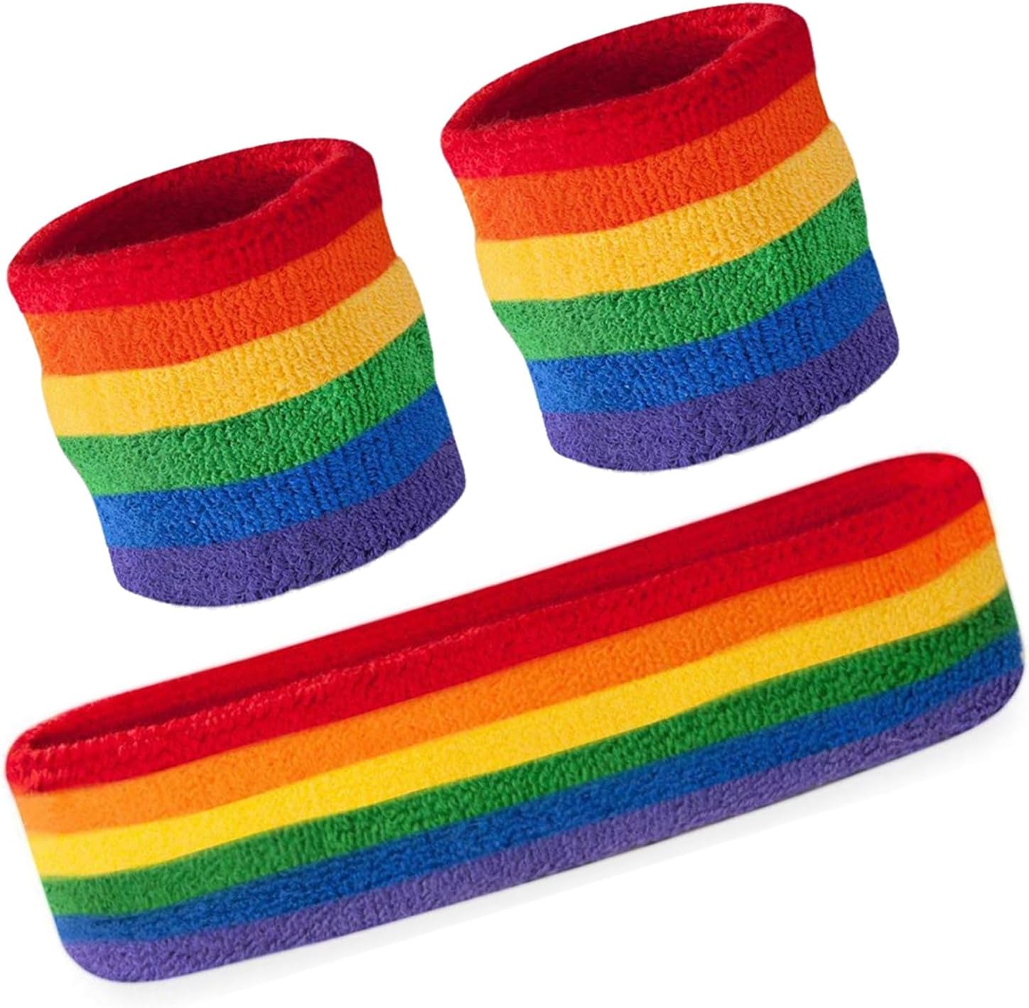 3PC Headband and Sweatband Rainbow Set – Rainbow Wristband and Exercise Accessories for Men and Women, Elastic and Comfortable, Perfect for and Sports Activities