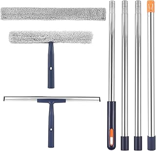 Squeegee for Window/Floor Cleaning Combination,12" Squeegee and 16" Squeegee Microfiber Scrubber with Stainless Steel Pole,Extendable Window Cleaner for Car,Sliding Door,Shower Glass