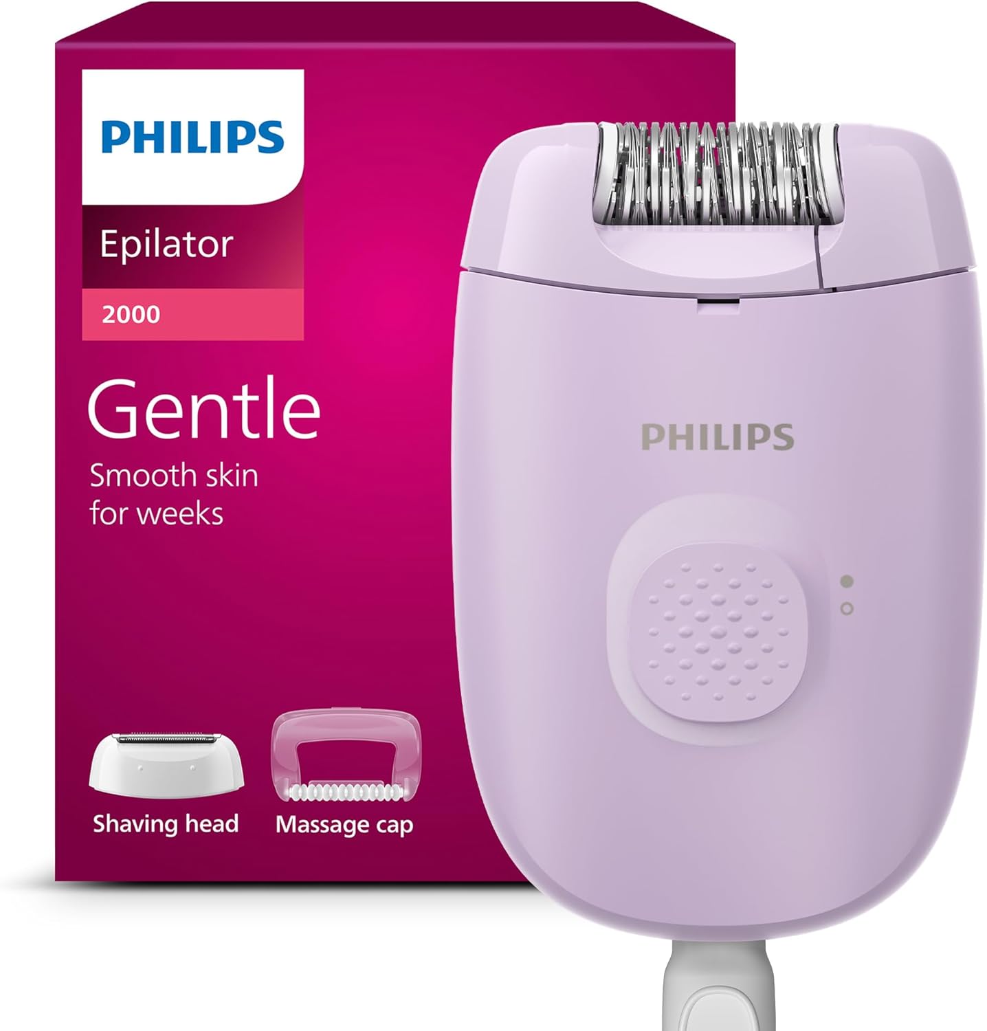 Philips Epilator Series 2000, Corded Epilator for Body and Sensitive Areas, Epilate and Shave, Hair Removal Device for Women, Model BRE237/00