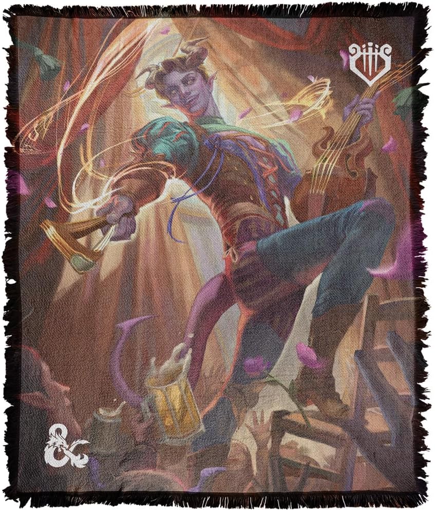 LOGOVISION Dungeons and Dragons Blanket, 50"x60" 2024 Bard Woven Tapestry Cotton Blend Fringed Throw Blanket