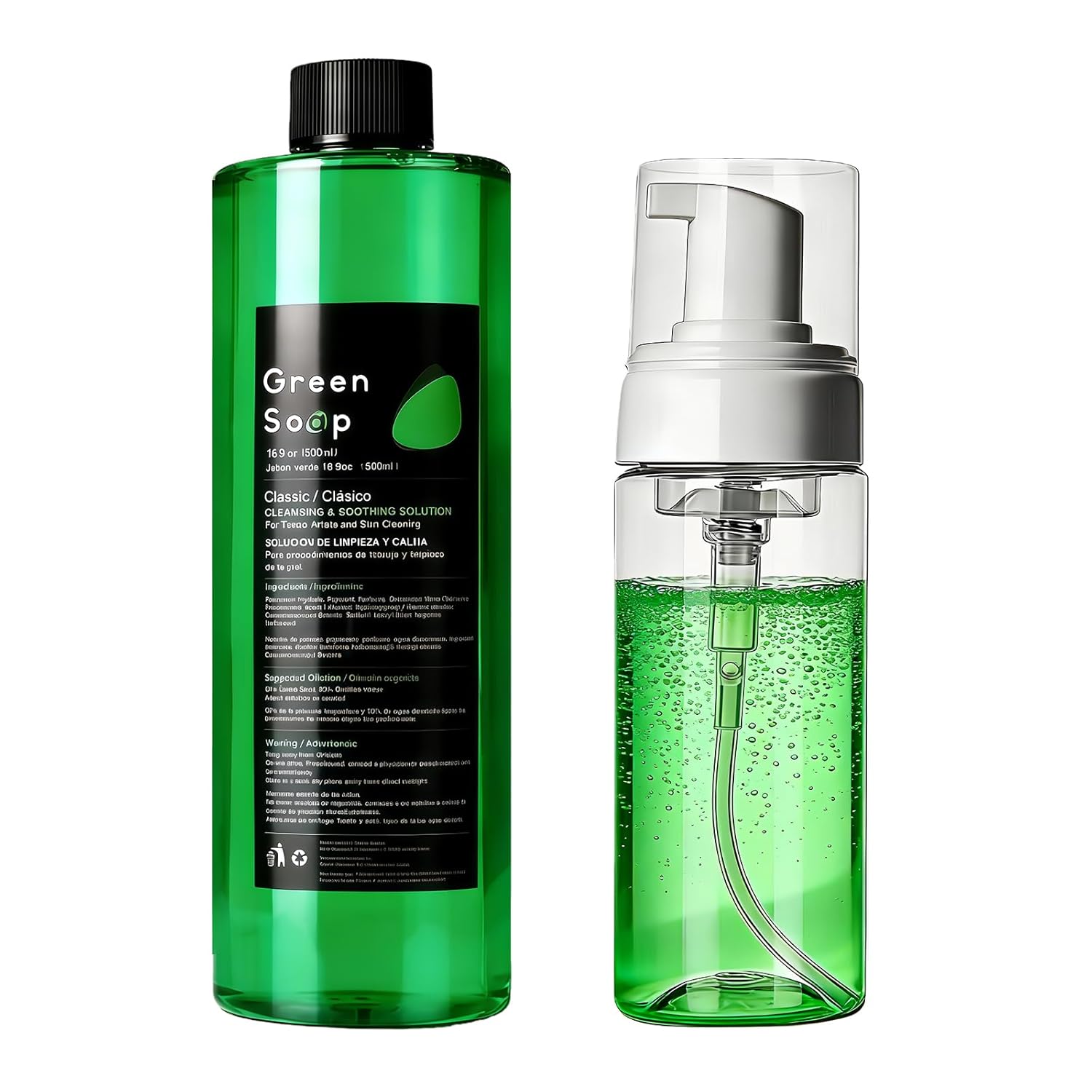 Yuelong 16.9oz Green Soap Tattoo with 7oz Foaming Bottle Kit, Ultra Concentrated Green Tattoo Soap for Tattoos Piercings Professional Skin Cleaning Equipment
