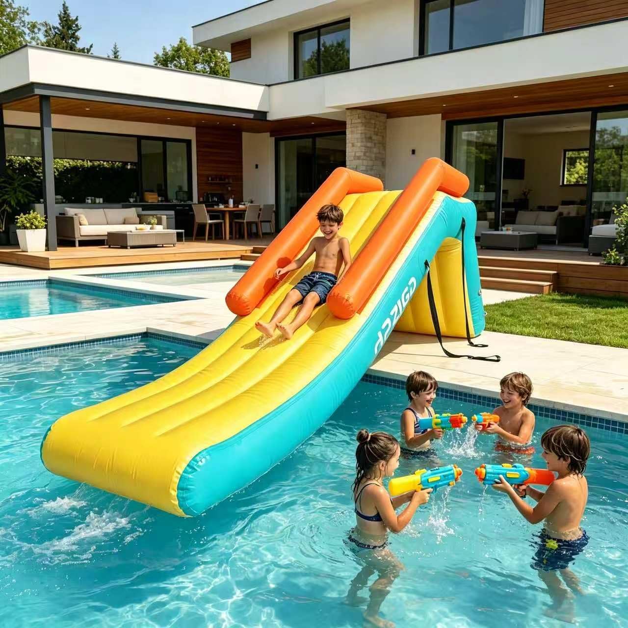 Inflatable Pontoon Slide, Quick Setup Portable Water Slide for Boat Dock, Lake Pool, Summer Party