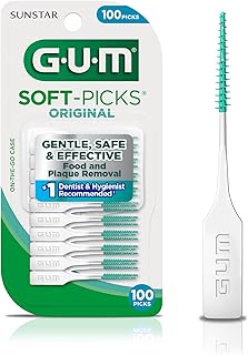 GUM Soft-Picks Original, Easy to Use Dental Picks for Teeth Cleaning and Gum Health, Disposable Interdental Brushes with Convenient Carry Case, Dentist Recommended Dental Picks, 100ct