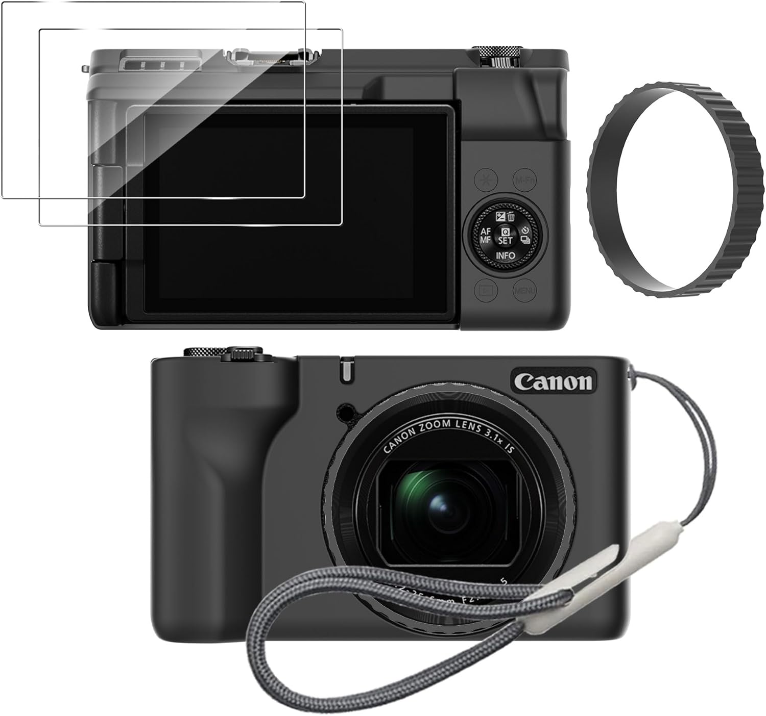 Silicone Case for Canon PowerShot V1 with Removable Lens Cover and 2PCS Screen Protector and a Lanyard Canon PowerShot V1 case- Black