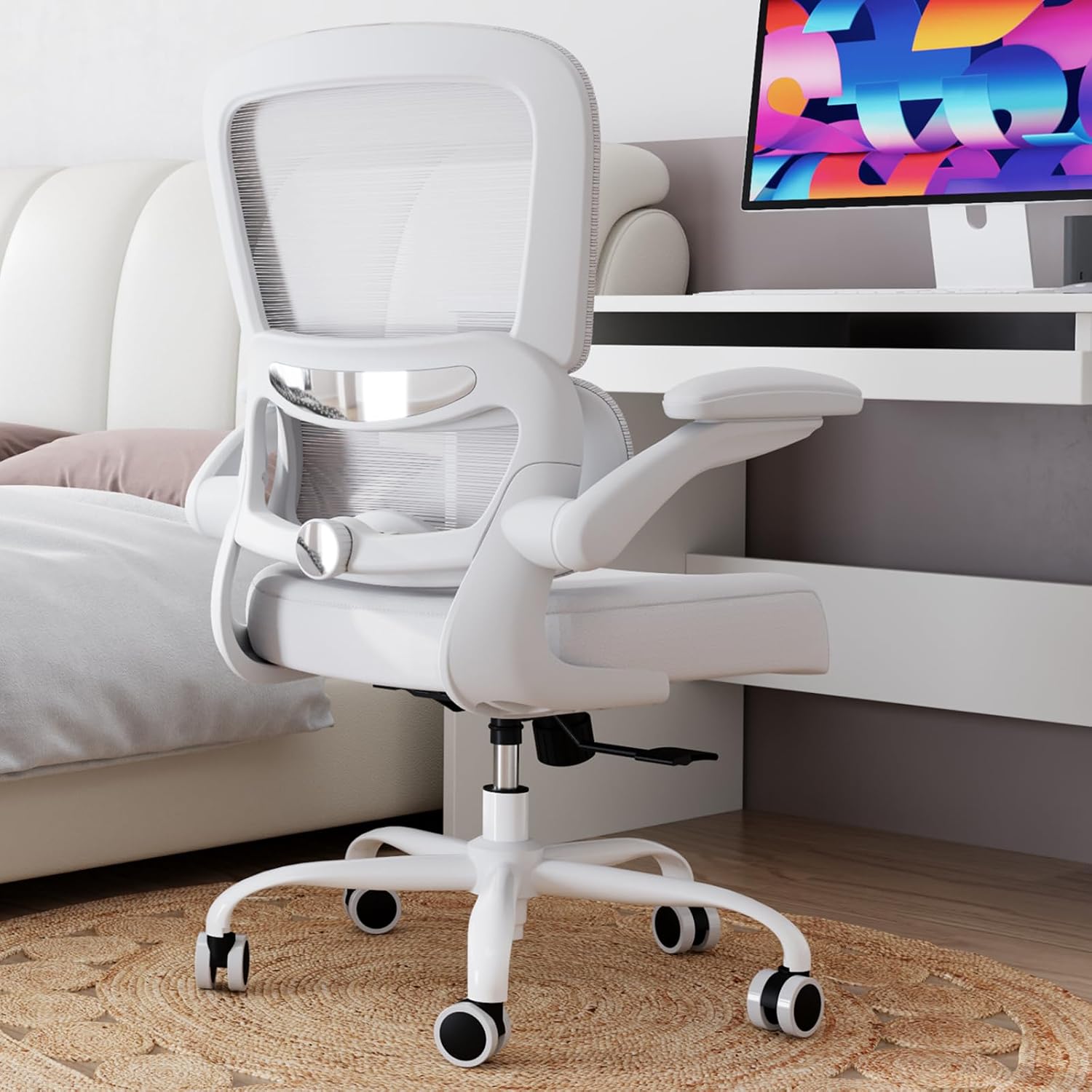 TRALT Office Chair - Ergonomic Desk Chair with Adjustable Lumbar Support, Mesh Computer Chair, Executive Chair for Home Office Comfortable Lumbar Support (1, Cloud White)