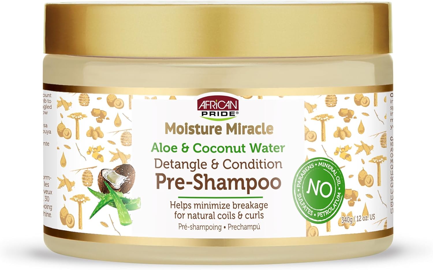 African Pride Moisture Miracle Aloe & Coconut Water, Detangle & Condition Pre- Shampoo 12 oz