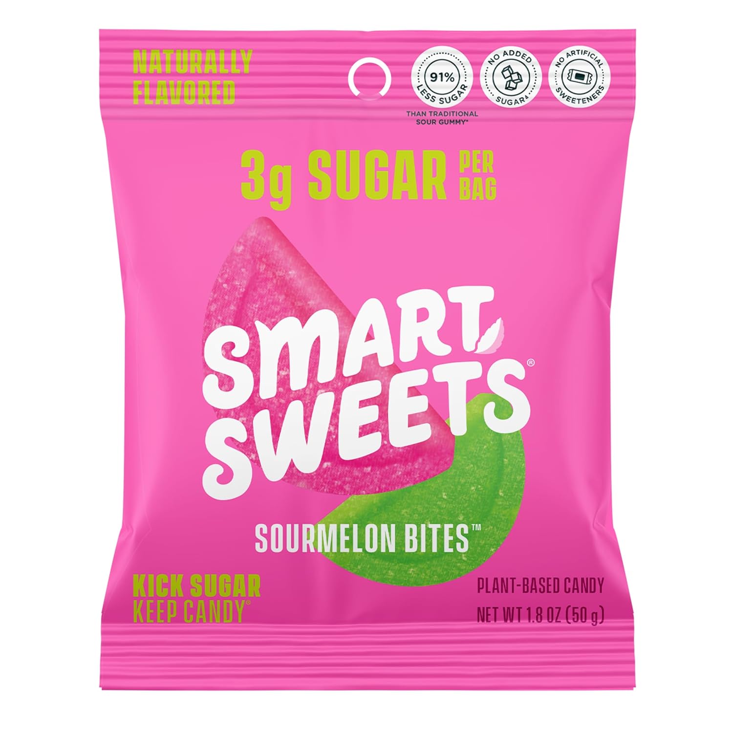 SmartSweets Sourmelon bites, Low Sugar Gummy Candy (3g), Low Calorie (130), Gluten-Free -1.8oz (Pack of 12) Packaging may vary