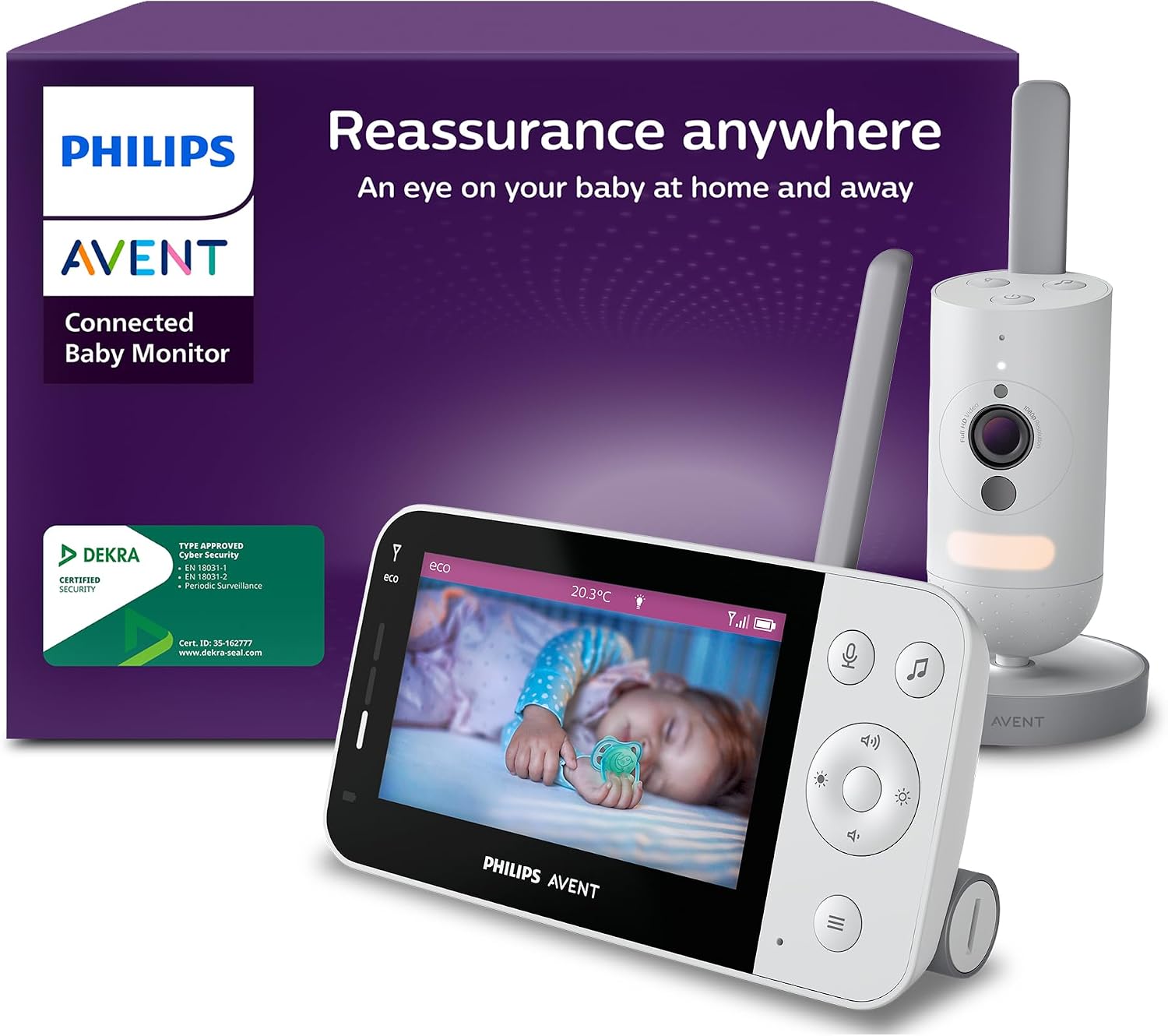 Philips Avent Connected Baby Monitor with WiFi, HD Camera, Infrared Night Vision, Cry Detection, Two-Way Audio, 12 Hrs Screentime in Eco Mode, Model SCD951/26